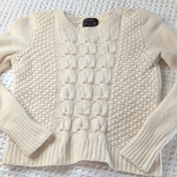 J. Crew Lambs Wool Handknit Cream Crewneck Sweater - Picture 9 of 12